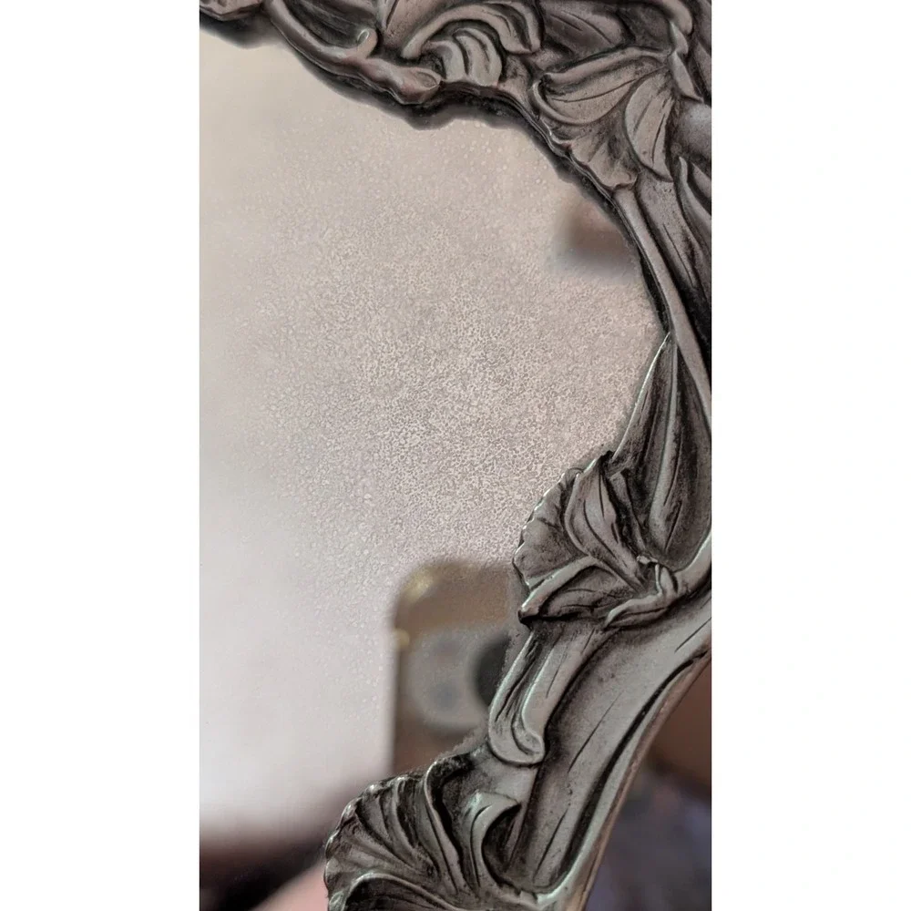 Vintage Mirror Tray Pewter 1988 Seagull Floral Design With Handles